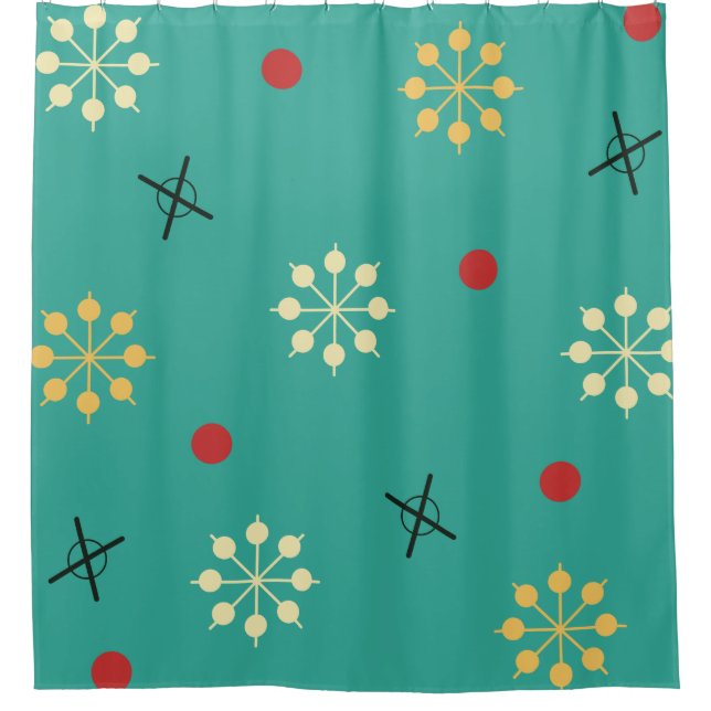Rideaux De Douche Starbursts Spoutnik de l'ère atomique Turquoise (Devant)