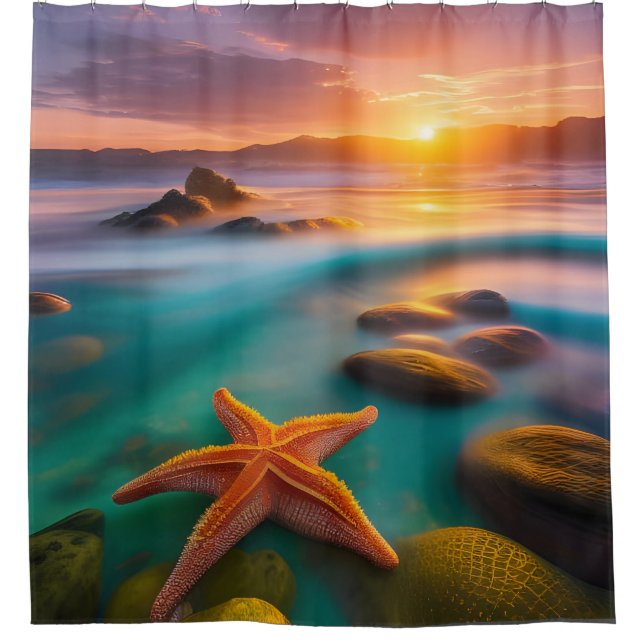 Rideaux De Douche Starfish sur la plage à Dawn (Devant)