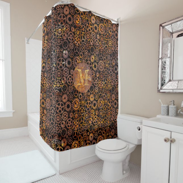 Rideaux De Douche Steampunk Rusty Steel Gears Custom (En situation)