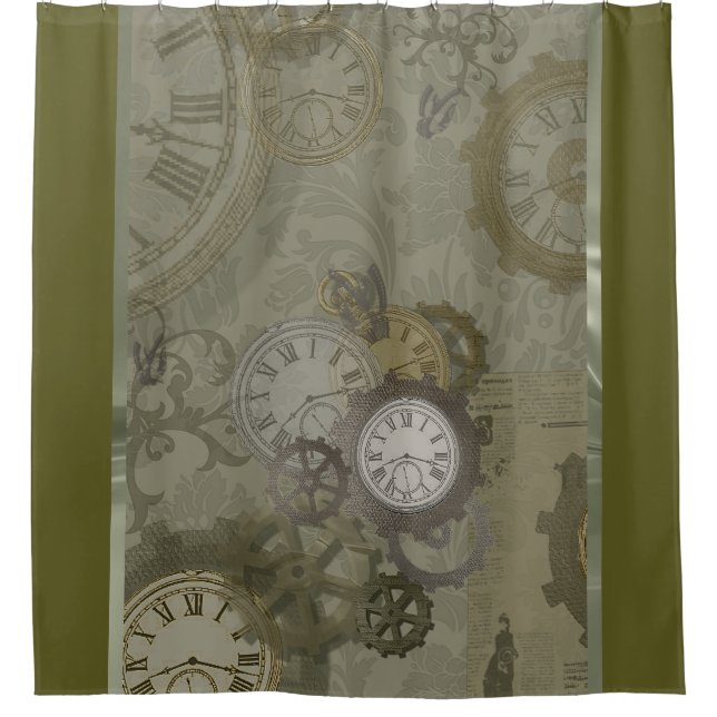 Rideaux De Douche Steampunk vert olive métallique (Devant)
