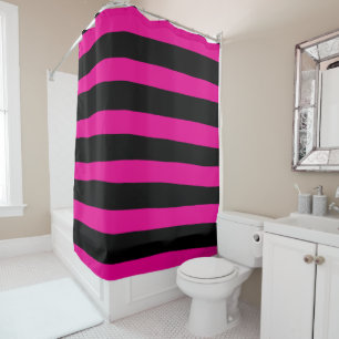 Rideaux De Douche Stripes inégales - Magenta et noir