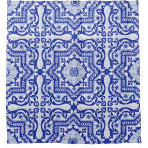Rideaux De Douche Style azulejo en céramique craquée bleue Azulejo V