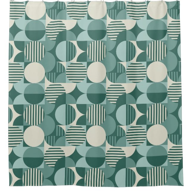 Rideaux De Douche Style Bauhaus géométrique, Turquoise, Seafoam, Crè (Devant)