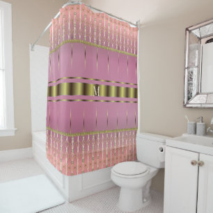 Rideaux De Douche Style Boho rose Et Or Géométrique