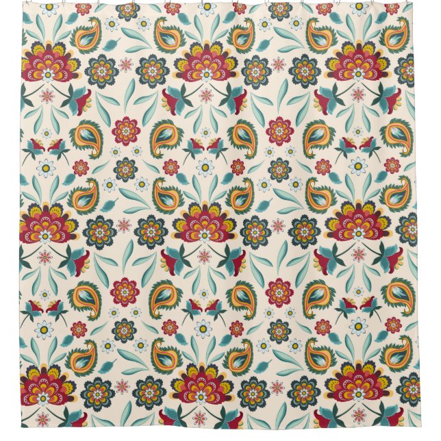 Rideaux De Douche Style floral d'Indonésien de Boho de batik (Devant)