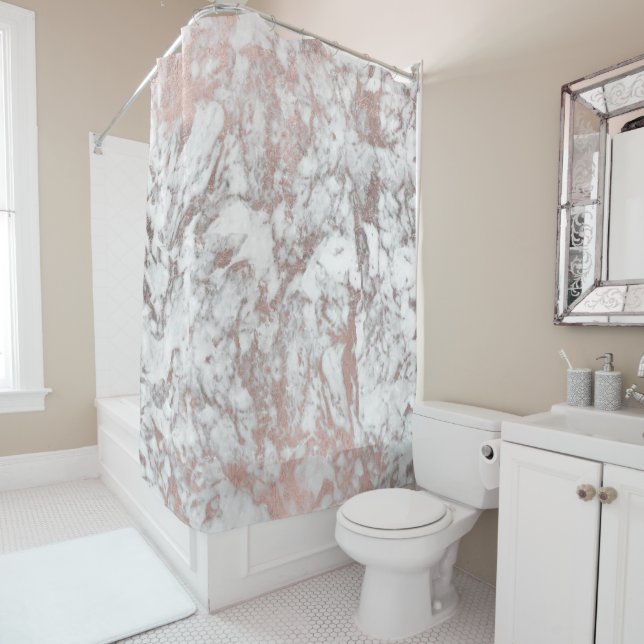 Rideaux De Douche Style moderne blanc faux rose or élégant marbre (En situation)