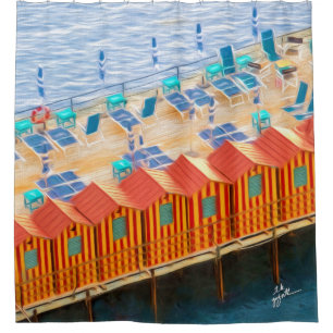 Rideaux De Douche Style orange et bleu chic de plage de cabanes