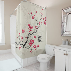 Rideaux De Douche Style oriental Sakura Cherry Blossom Art