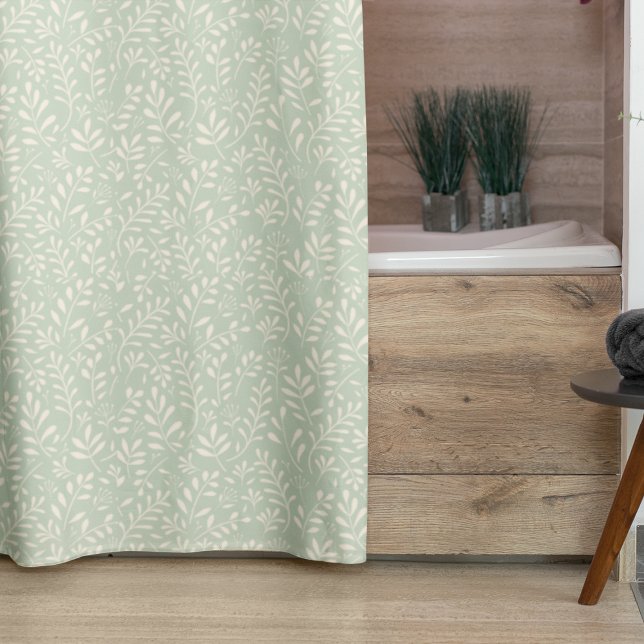 Rideaux De Douche Style Sage Vert Boho Aquarelle Motif Floral (Créateur téléchargé)