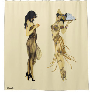 Rideaux De Douche Style vintage de Nouveau d'art de deux rétro dame