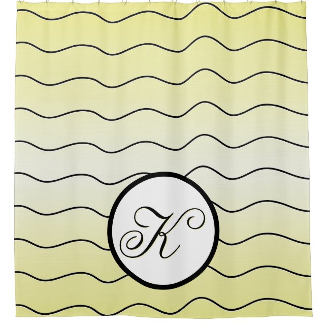 Rideaux De Douche Stylish Creamy Citrus Yellow Abstract Line Art (Devant)