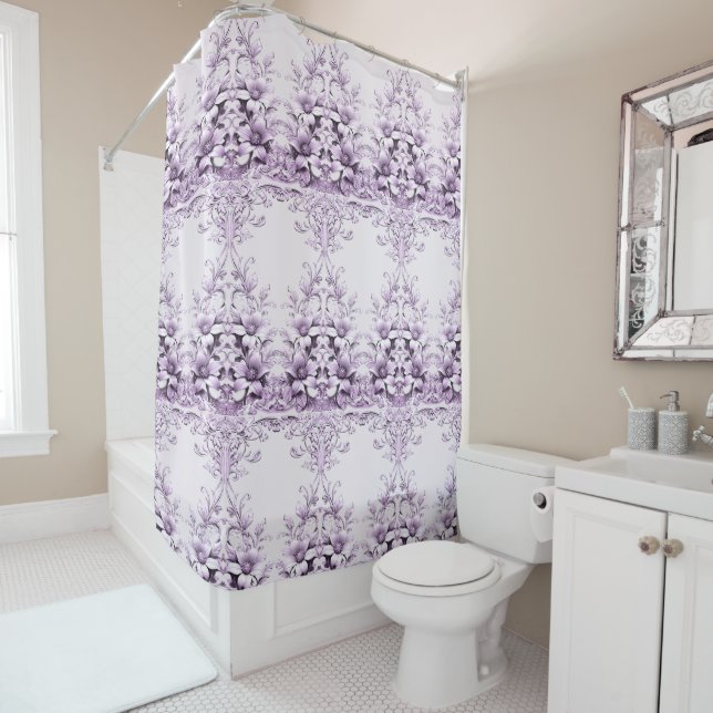 Rideaux De Douche Stylish Purple Flowers Shower Curtain (En situation)