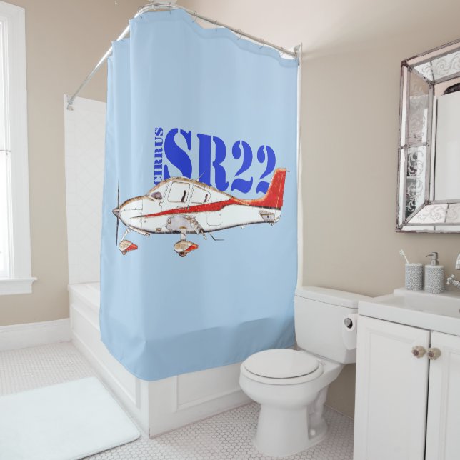 Rideaux De Douche Stylized Cirrus SR22 Plane with Bold Typography (En situation)
