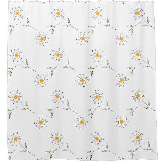 Rideaux De Douche Stylo marguerite blanc et Motif aquarelle (Devant)