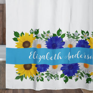 Rideaux De Douche Sunflower Daisy Blue Floral