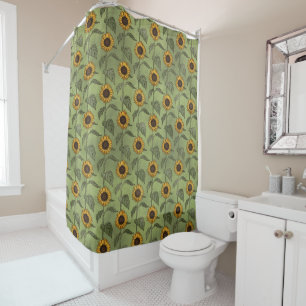 Rideaux De Douche Sunflowers Comté Rustique Floral Vert Jaune Jaune