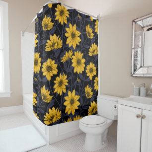 Rideaux De Douche Sunroot, tournesol sauvage en jaune et bleu