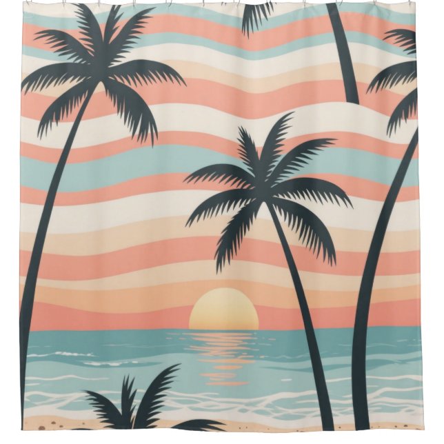 Rideaux De Douche Sunset Palms – Tropical Sunset Shower Curtain (Devant)
