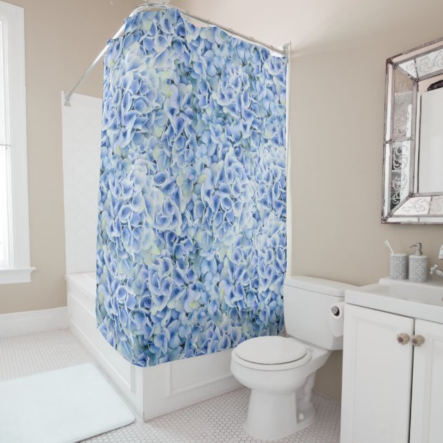 Rideaux De Douche Superbes hydrangées bleues - motif floral (En situation)