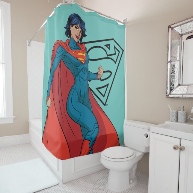 Rideaux De Douche Supergirl Hovering en costume bleu (En situation)