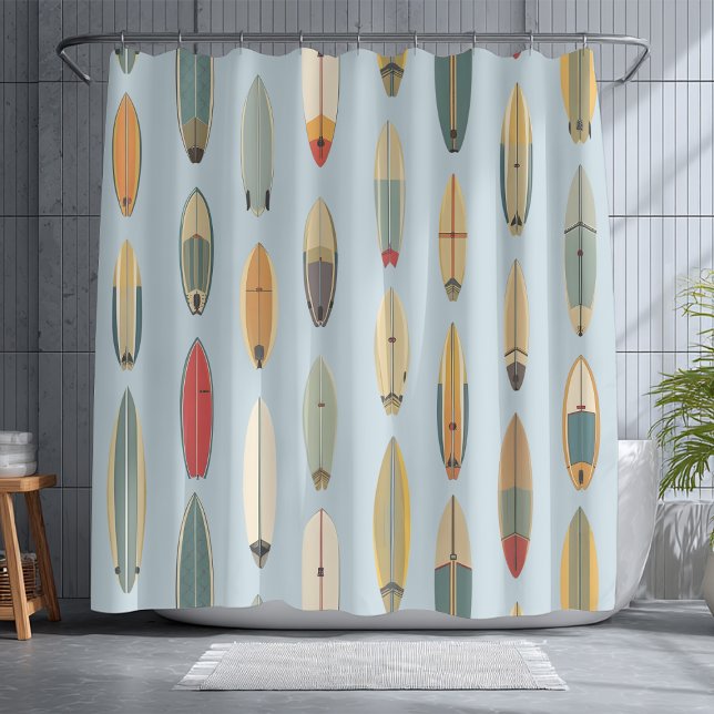 Rideaux De Douche Surf Life | Impression Rétro de Planche de Surf Bl (Créateur téléchargé)