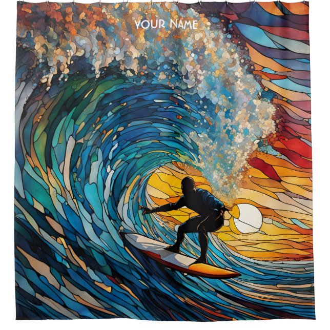 Rideaux De Douche Surfeur en Verre Satiné Cute Imaginaire (Devant)