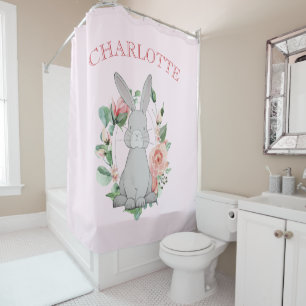 Rideaux De Douche Sweet Grey Bunny rose Floral Girl's Baby Nursery