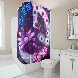 Rideaux De Douche SYMBOLE DE LA PAIX Abstraite Hippie Art violet ble