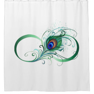 Rideaux De Douche Symbole d'infini avec plume de paon