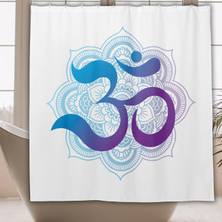Rideaux De Douche Symbole violet et bleu Om Mandala Flower Blanc