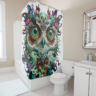 Rideaux De Douche "Symétrie mystique : L'art du hibou vivant"
