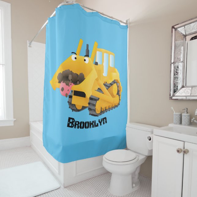 Rideaux De Douche Sympa joli caractère de dessin animé au bulldozer  (En situation)