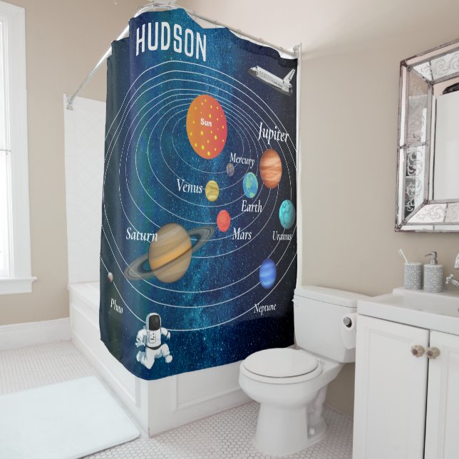 Rideaux De Douche Système Solaire Espace Extérieur Astronaute Pluton (En situation)