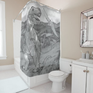 Rideaux De Douche T Rex Dinosaures noir et blanc