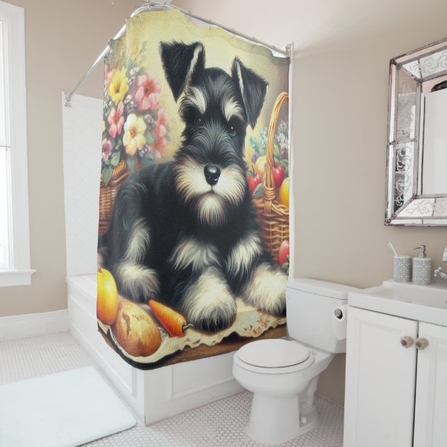 Rideaux De Douche Tableau Schnauzer vintage (En situation)