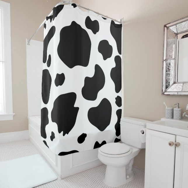 Rideaux De Douche Taches de vache rustiques noir et blanc ferme rust (En situation)