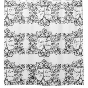 Rideaux De Douche T'aime Scrollwork vintage de Paris Je et Tour