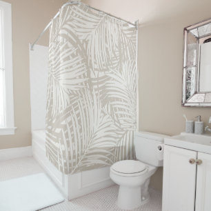 Rideaux De Douche Tan off-White Palm Leaf Motif Tropical