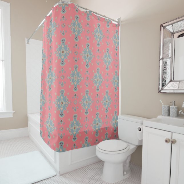 Rideaux De Douche Tapis Cromwell Moderne Imprimer Motif bleu rose ro (En situation)