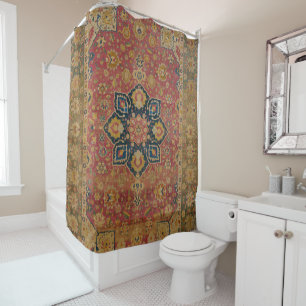 Rideaux De Douche Tapis persan asiatique Kashan en or rouge
