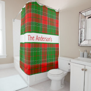 Rideaux De Douche Tartan personnalisé rouge et vert