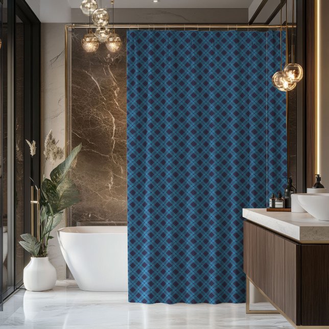 Rideaux De Douche Tartan Shower Curtain Navy Blue Gift for Him (Tartan Shower Curtain Navy Blue Gift for Him)