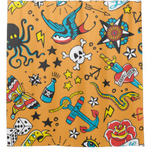 Rideaux De Douche Tatouage de l'ancienne école : mignon sans couture