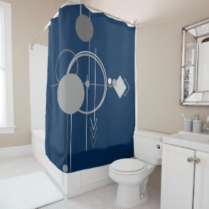 Rideaux De Douche Tattoo Line Art   Abstrait Marine Blue Charcoal Gr