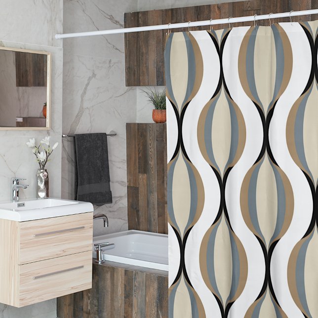 Rideaux De Douche Taupe Beige Tan Gris Blanc Noir Vagues d'oignon (Créateur téléchargé)