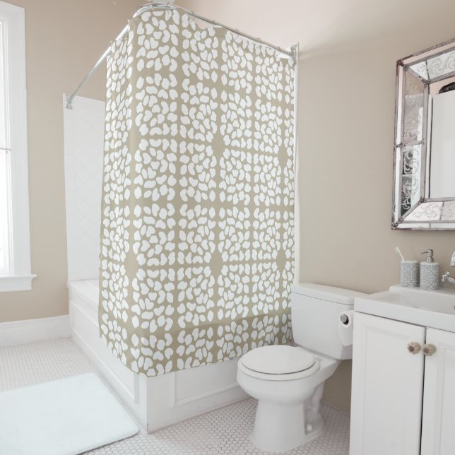 Rideaux De Douche Taupe de lumière naturelle et toile blanche Impres (En situation)