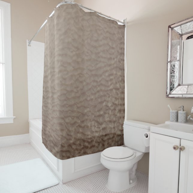 Rideaux De Douche Taupe de sable Abstrait ondulée Brown (En situation)