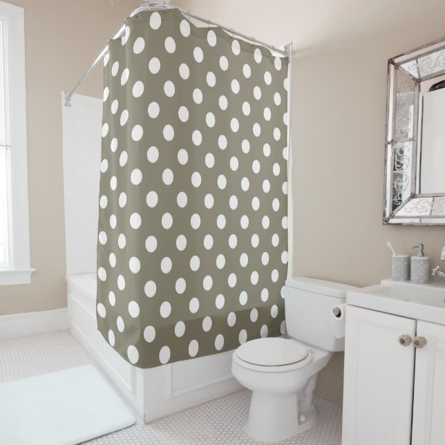 Rideaux De Douche Taupe les Pois Brown et blanc (En situation)