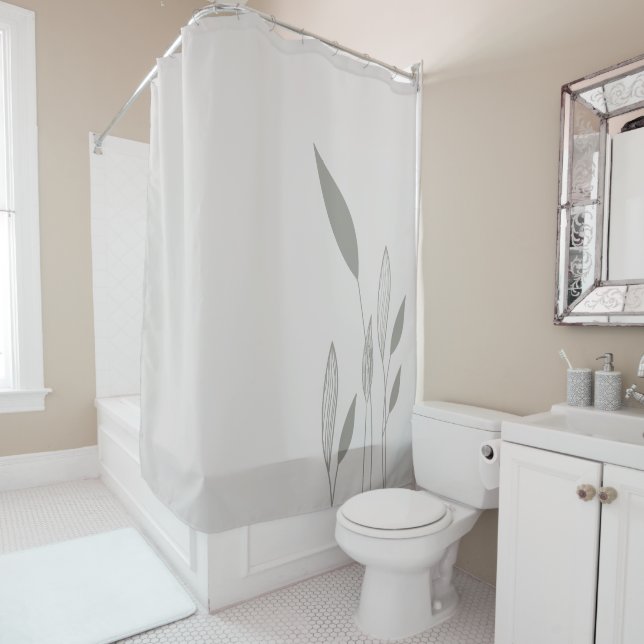 Rideaux De Douche Taupe moderne et grands Feuilles (En situation)