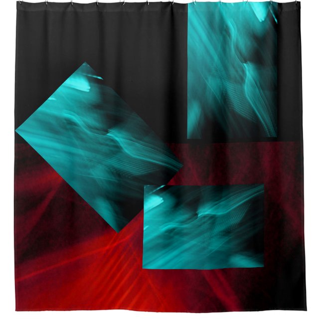 Rideaux De Douche Teal abstrait lumineux et rouge (Devant)
